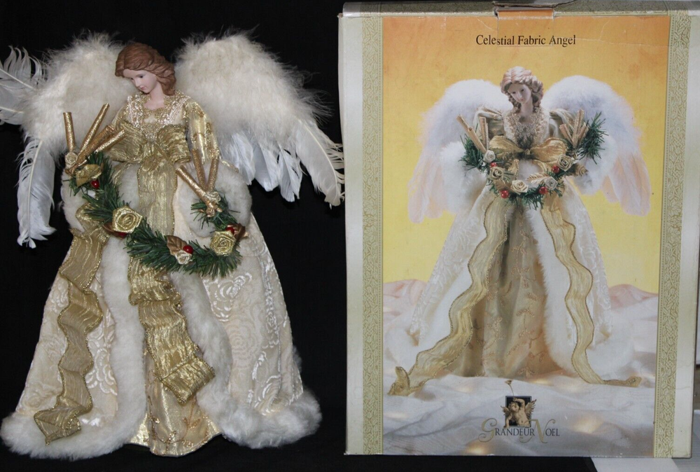 GRANDEUR NOEL PORCELAIN FABRIC ANGEL TREE TOPPER