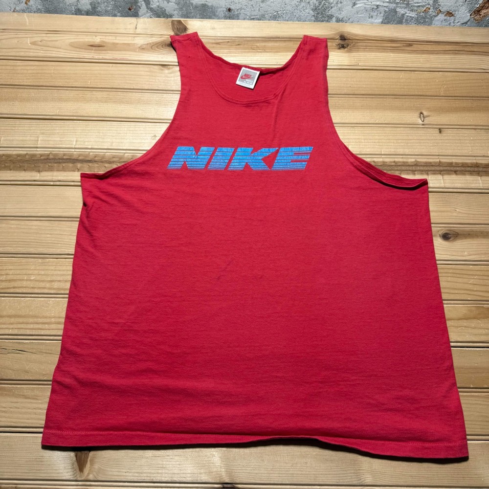 Vintage 80s Nike Sportswear Spellout Stripe Logo Tank Top USA Made Men's Size XL