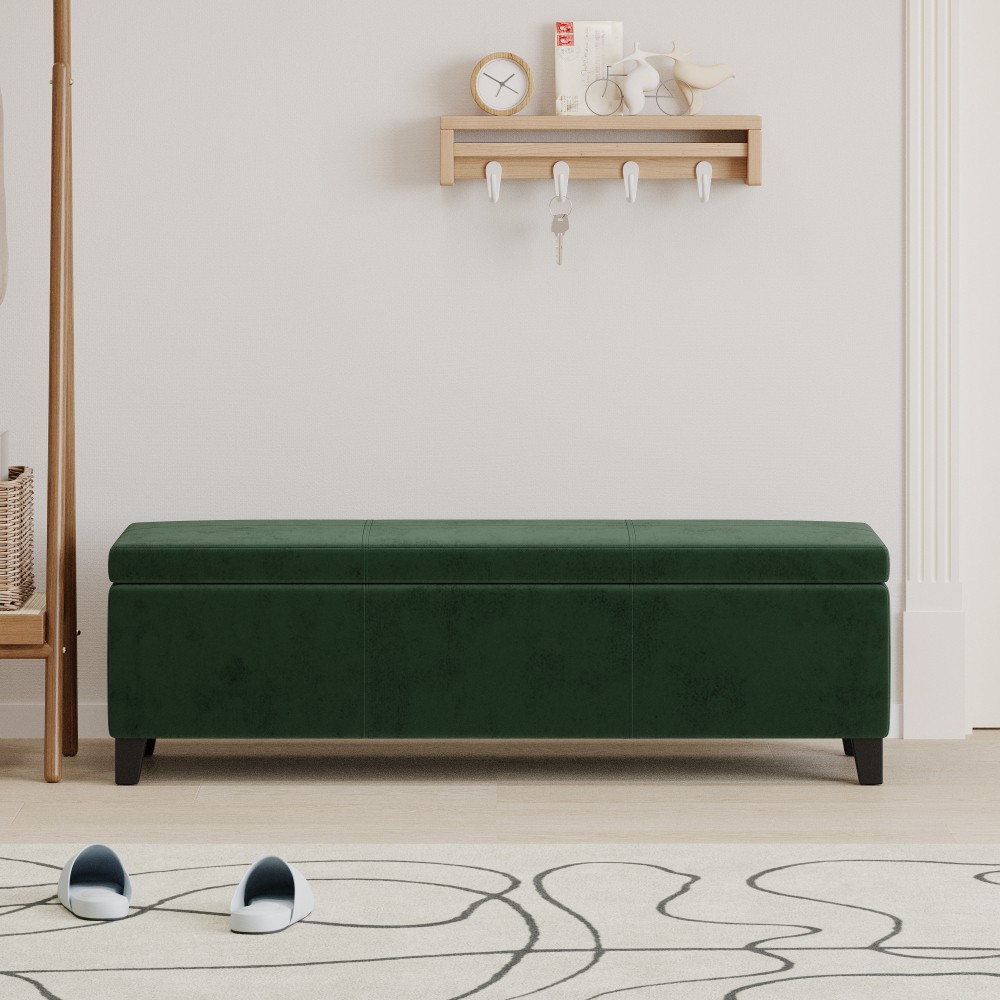 Indoor Forest Green Storage Ottoman Bench - 51.25''L Upholstered Entryway