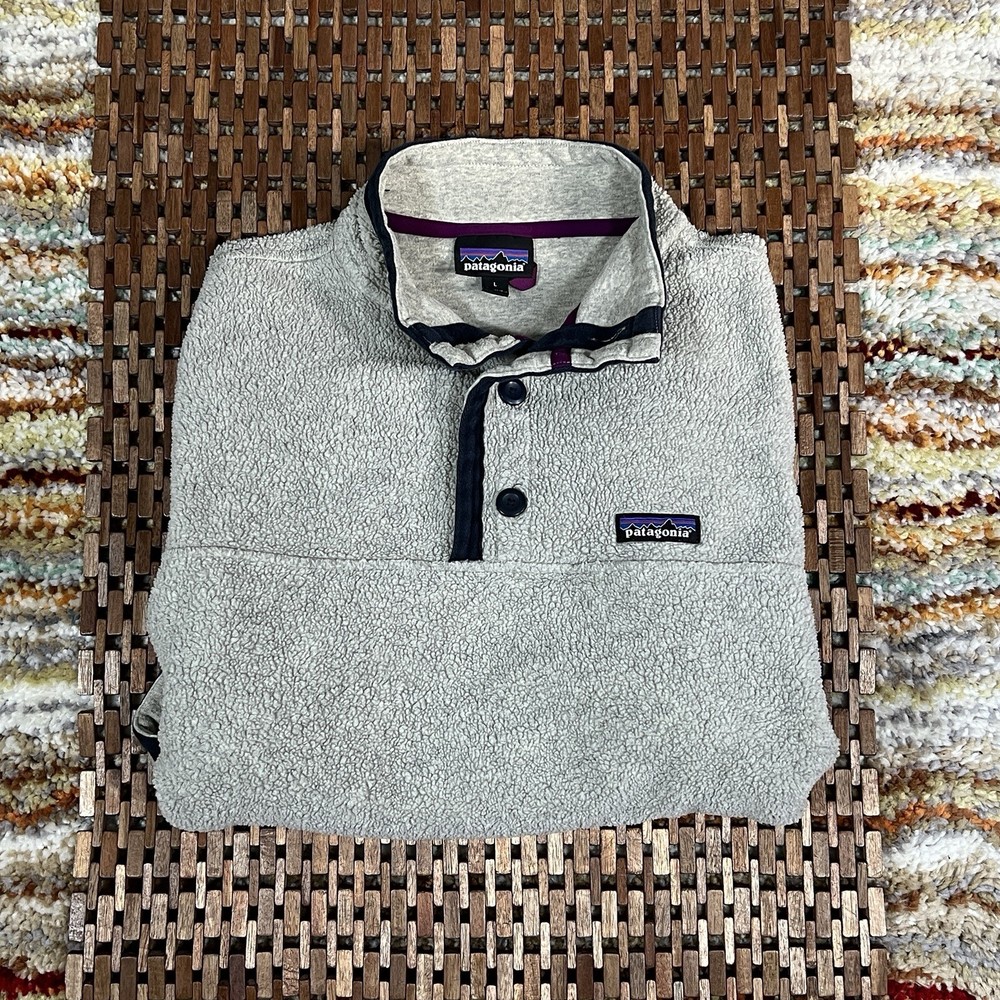 Patagonia Shearling Fleece Jacket Mens L Beige Hiking Walking Pullover