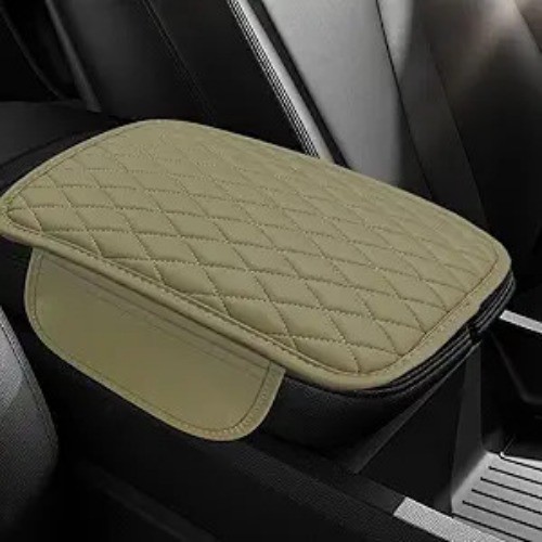Leather Center Console & Armrest Cover Cushion with 2 Storage Bag Color: Beige