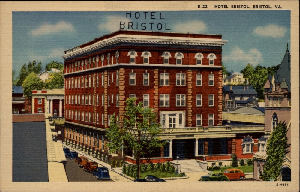 Hotel Bristol Virginia vintage cars ~ linen postcard