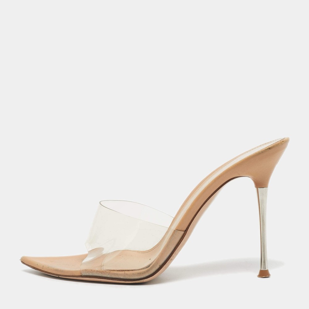 Gianvito Rossi Beige PVC Elle Slide Sandals Size 36.5