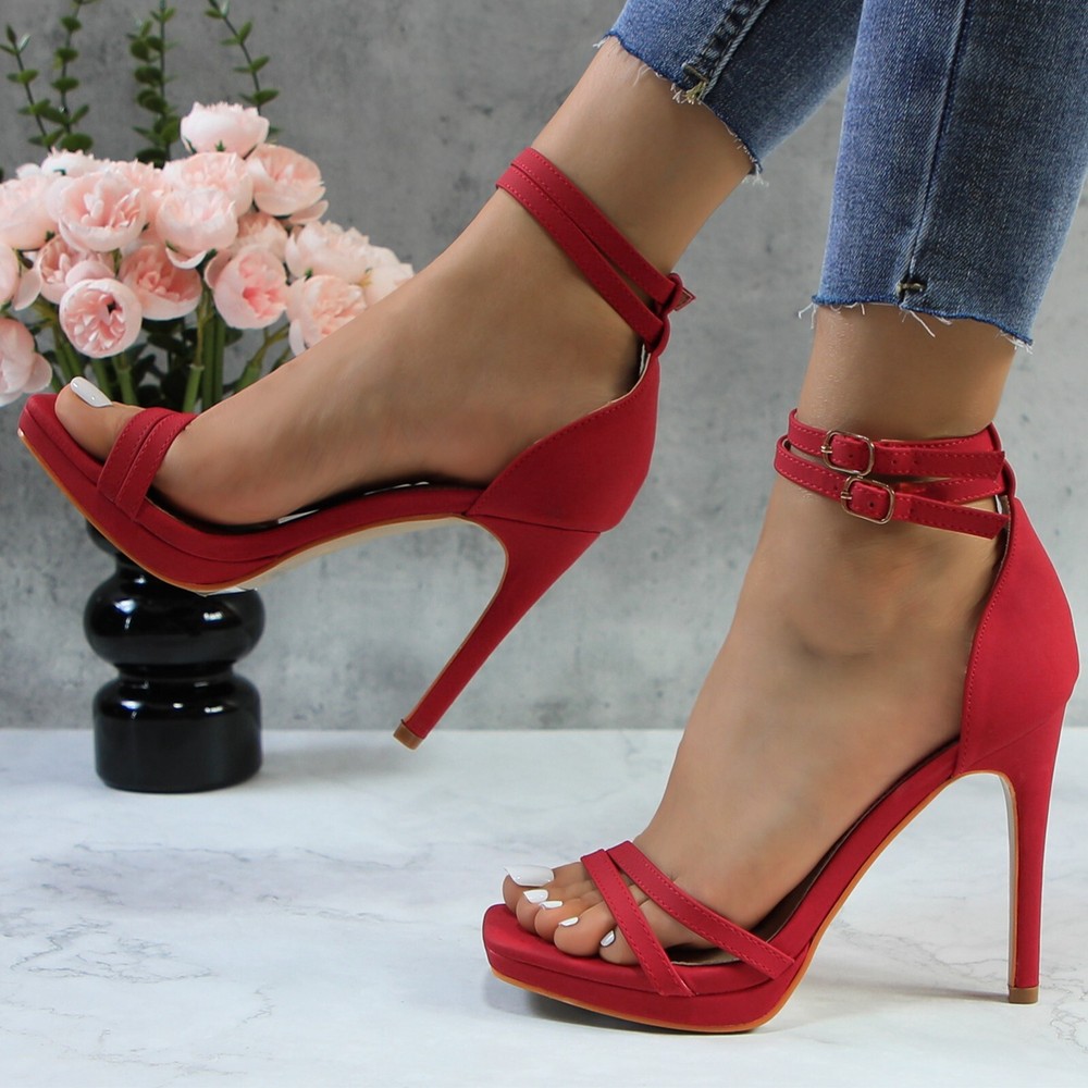 Women's Double Ankle Strap High Heel Sandals Stiletto Platform Dress Shoes