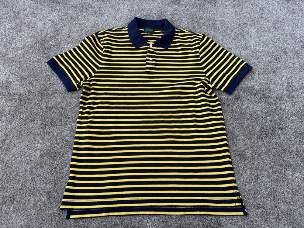 J Crew Oarsman Polo Rugby Shirt Mens Medium Blue Yellow Striped Casual Vintage