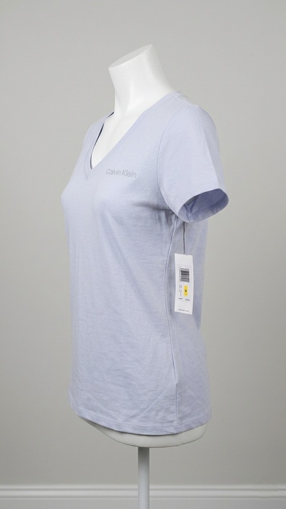 NWT Calvin Klein Performance Womens Logo V-Neck Short Sleeve Tee Light Blue M