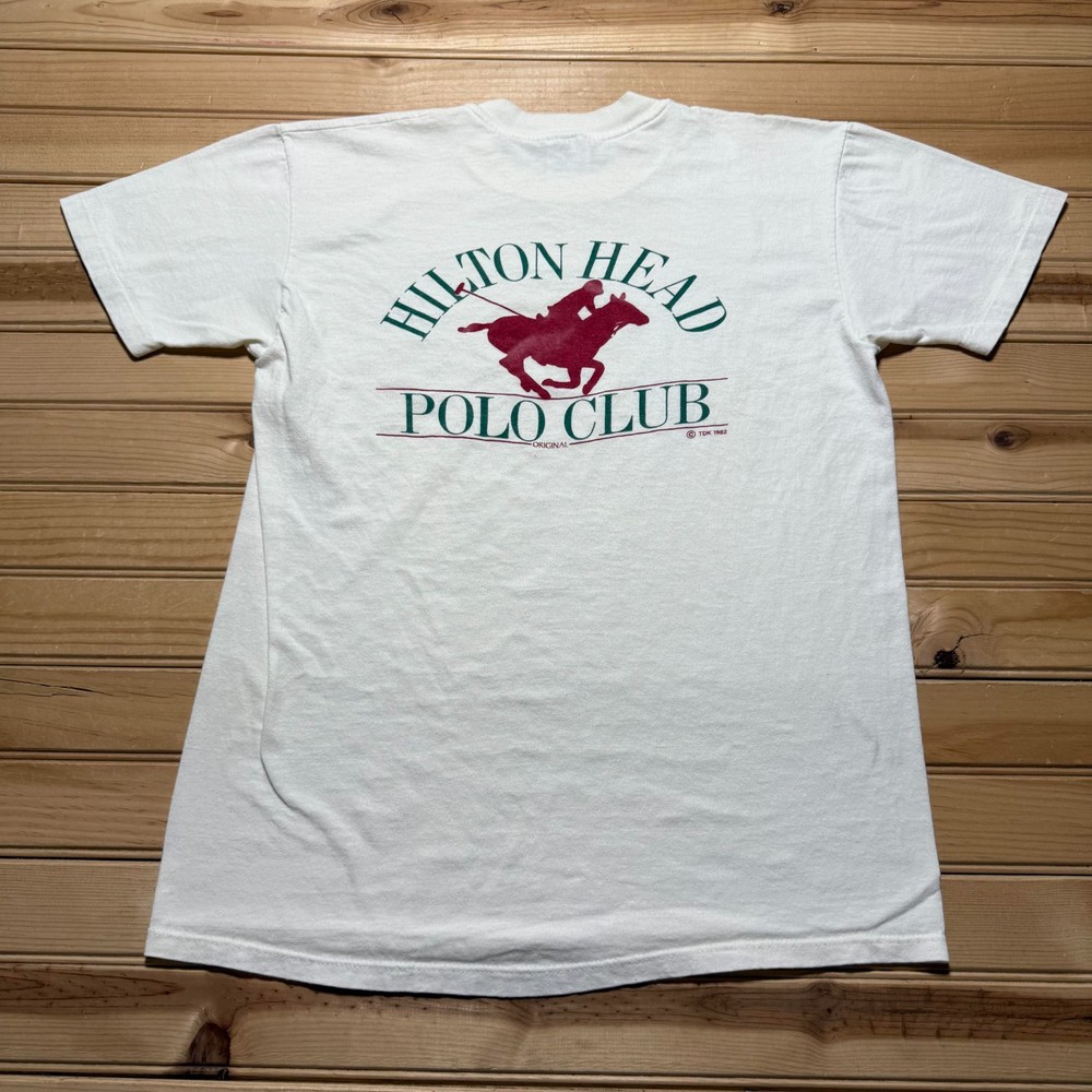 Vintage 80s 1982 Hilton Head Polo Club Single Stitch T-Shirt USA Made - Medium
