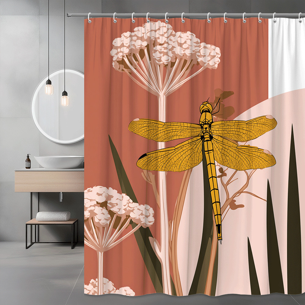 Dragonfly Floral Shower Curtain Boho Botanical Print