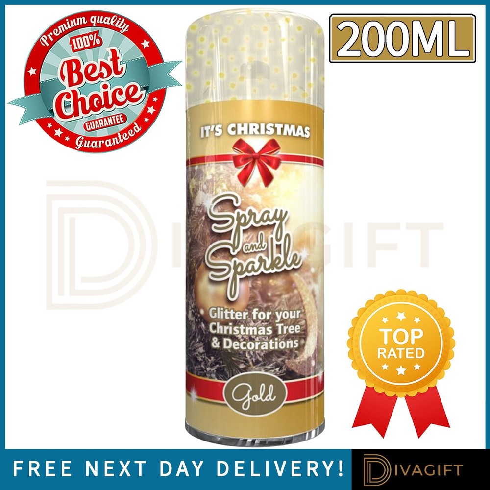 GOLD GLITTER SPRAY PAINT CHRISTMAS XMAS TREES ARTS CRAFT METALLIC EFFECT 200ML
