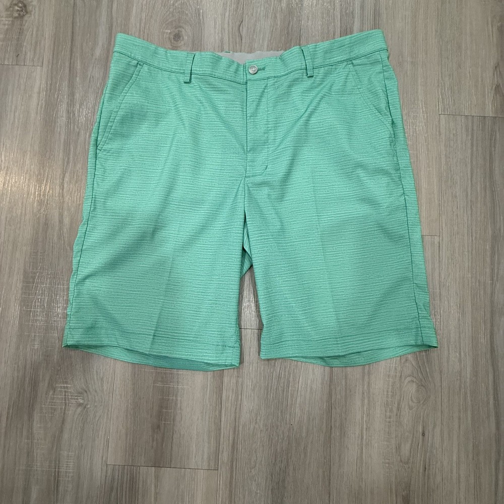 Greg Norman Chino Performance Golf Shorts  Mens Size 36 Mint Green Pinstripe