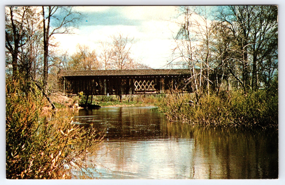 Vintage Postcard Covered Bridge Benetka Road River Ashtabula County Ohio USA