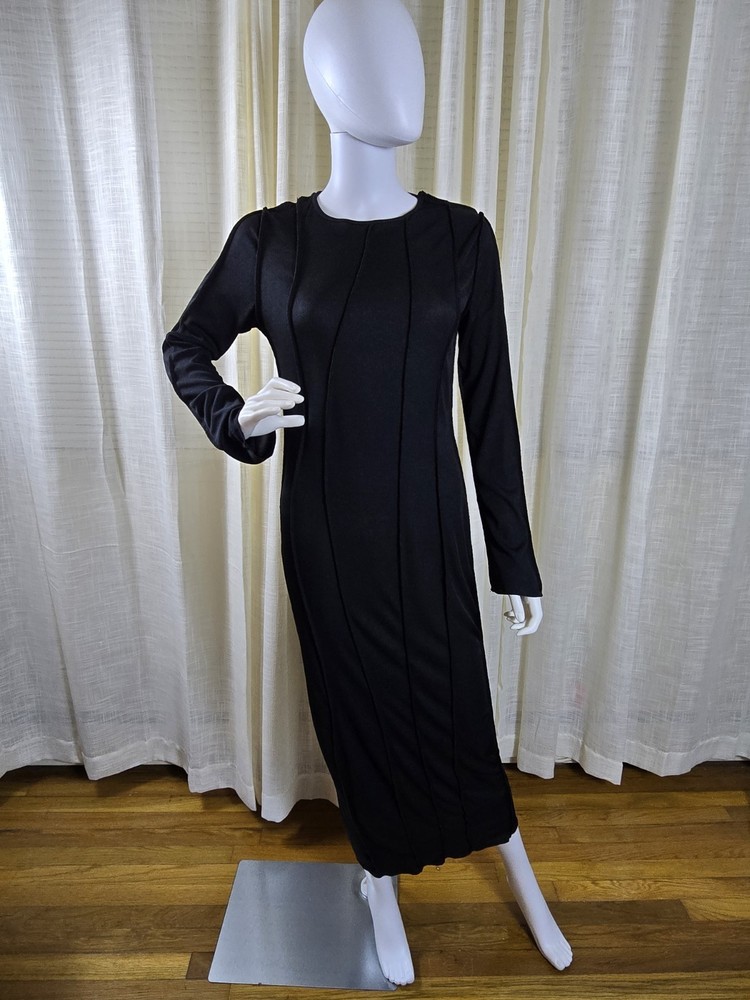 Womens Black  Rib Asymmetric Seam Detail Long Sleeve Midi Dress Size 10