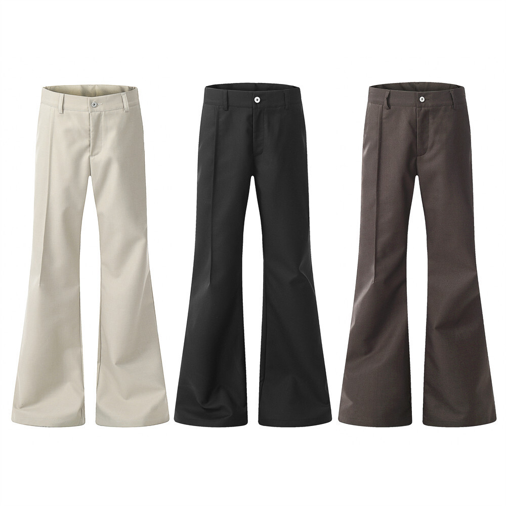 American Hippie Flared Casual Dress Pants Men Solid Color Wide Leg Slacks