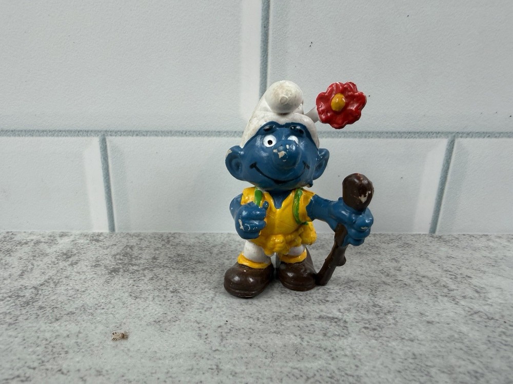 Vintage Smurf MOUNTAIN CLIMBER Hiker Backpack Flower Figures 1978 Peyo Schleich