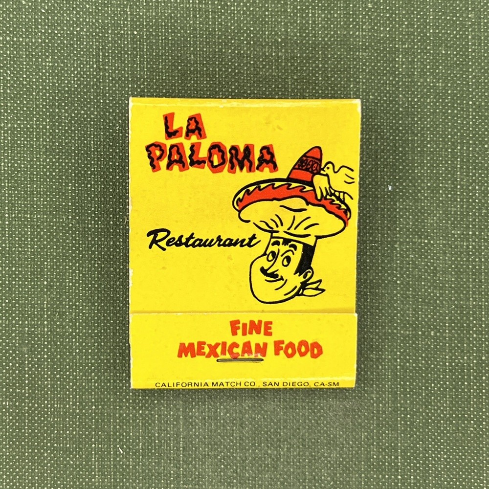 La Paloma Restaurants La Verne Vista California Rare Vintage Matchbook Unstruck