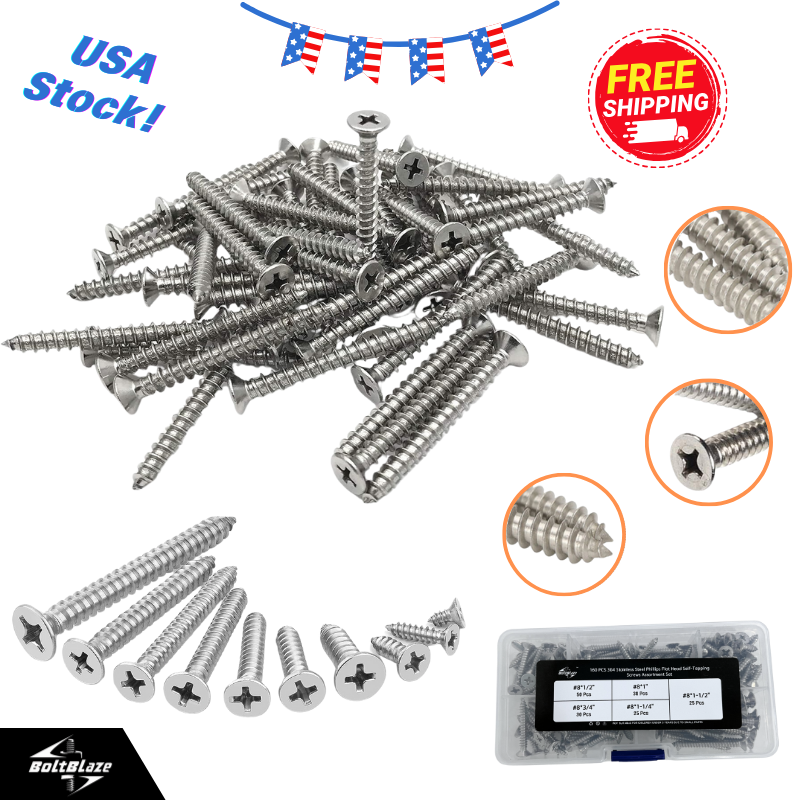 160PCS 304 Stainless Phillips Flat Head Self