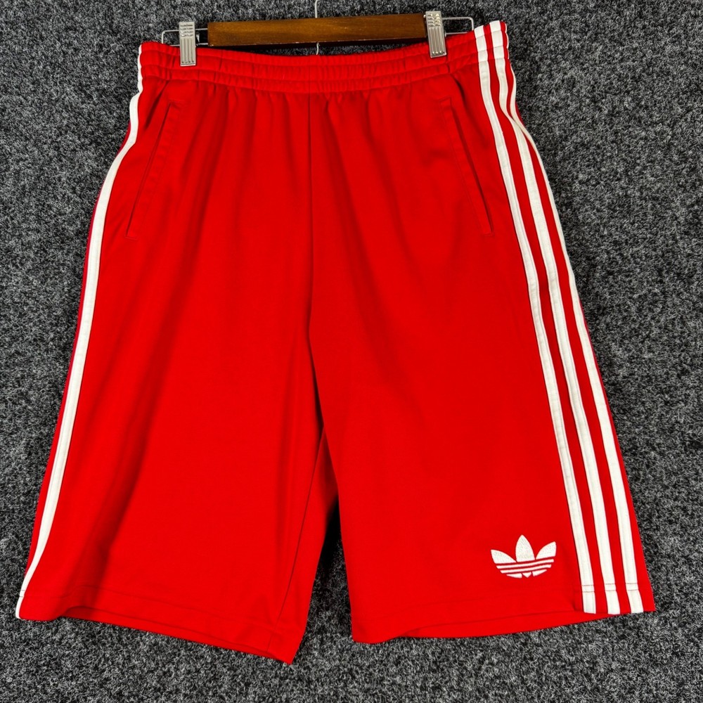 Adidas Originals Mens Red 3 Stripe Trefoil Track Shorts Athletic Casual RN88387
