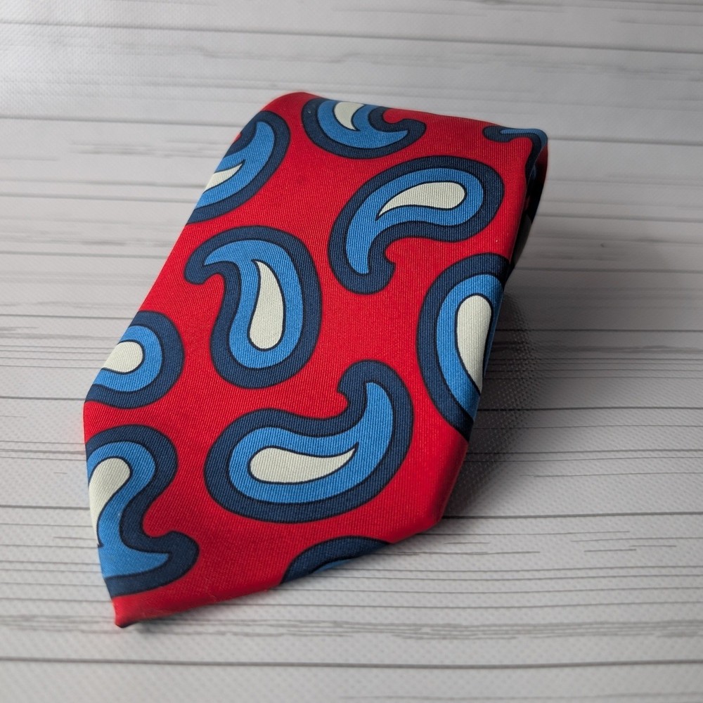 Turnbull & Asser Tie Mens OS Red Blue Paisley Silk Hand Made England Luxury