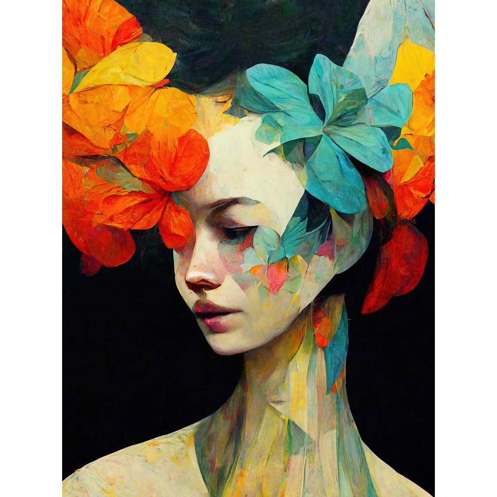 Female Portrait Flower Floral Hair Abstract Huge Wall Art Poster Print Giant
