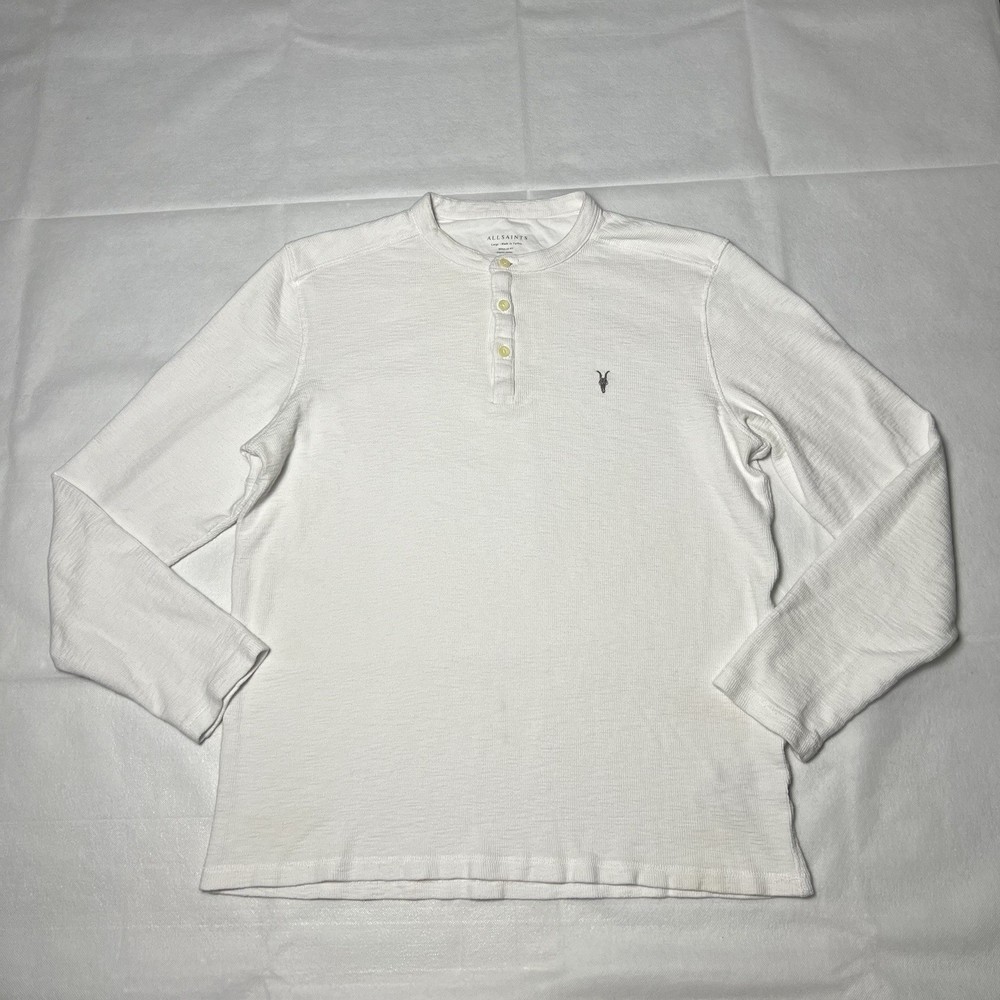 AllSaints Long-Sleeve Henley Shirt Men's Size Large White Regular Fit
