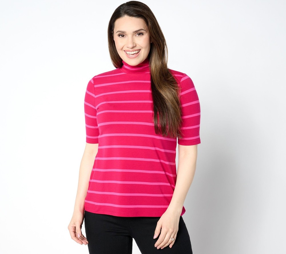 Spartina 449 Women's Top Plus Sz 1X Elbow Sleeve Yarn Dye Stripe Pink A655422