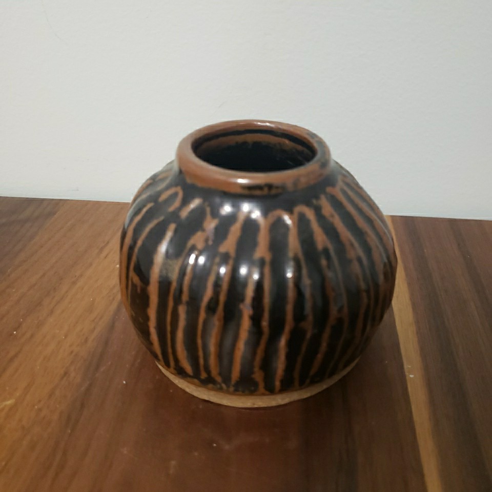 Studio Art Pottery Vase Cup Black Brown Glaze