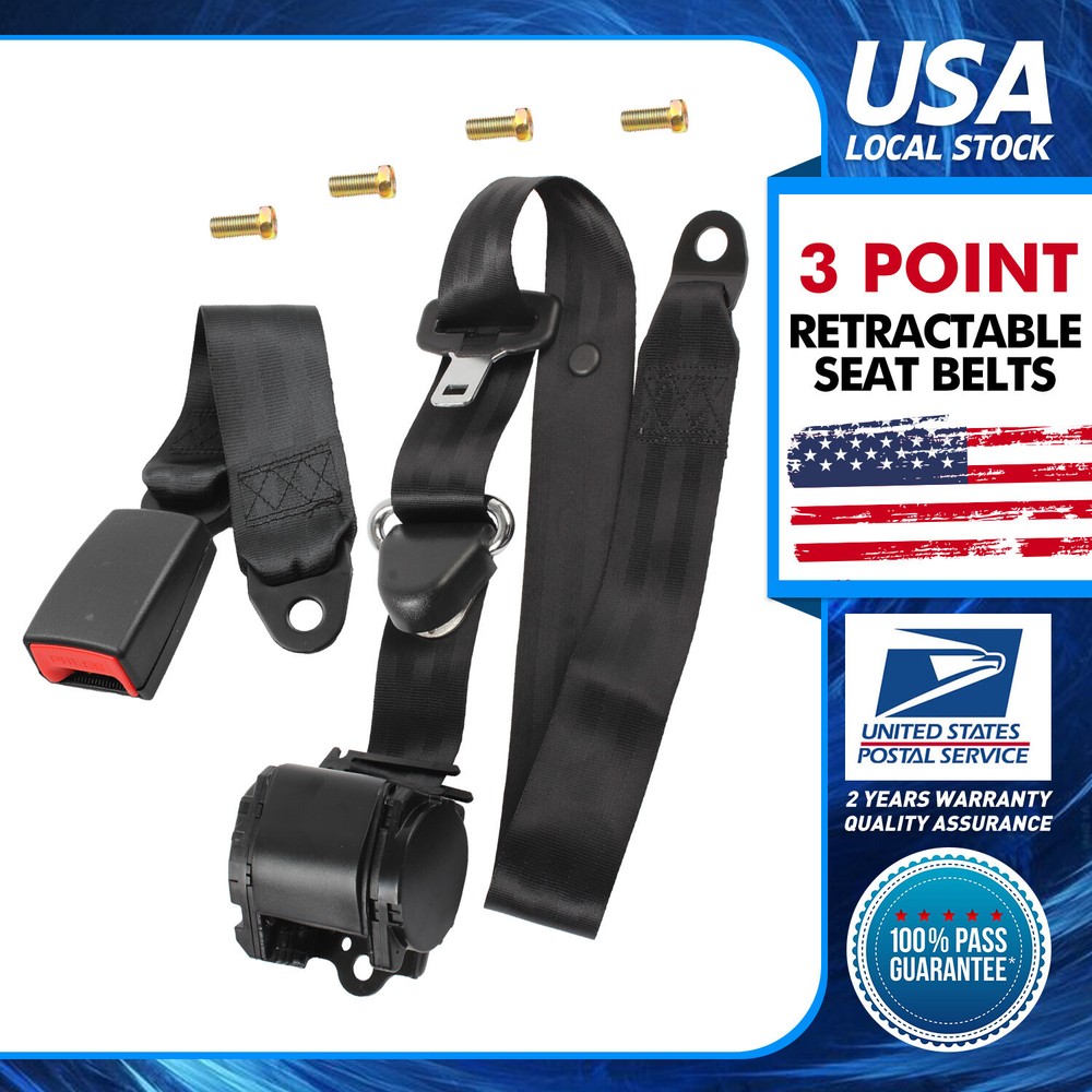 1x Retractable 3 Point Safety Seat Belt Straps Car Vehicle Adjustable Belt Kit