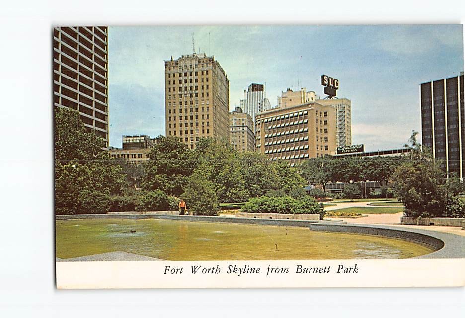 Postcard Downtown Fort Worth Skyline from Burk Burnett Park Texas USA America