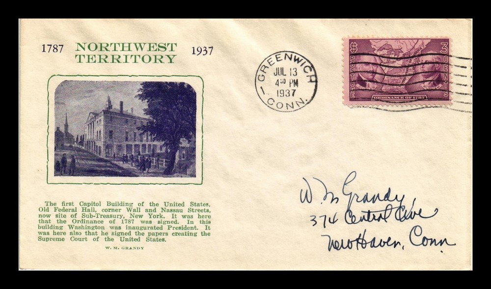Dr Jim Stamps Us Cover Northwest Territory Ordinance Fdc Scott 795 Grandy Cachet