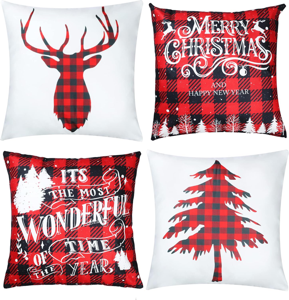 Christmas Decor Pillow Covers - 18X18 Inch Set of 4, Christmas Decor, Christmas