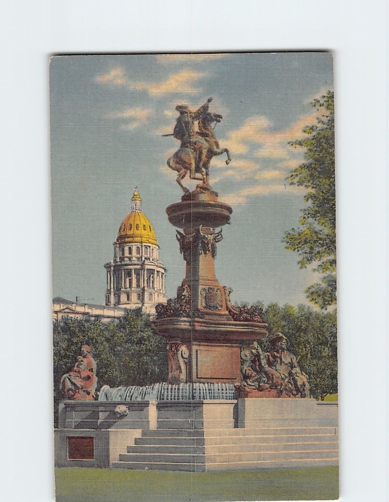 Postcard Vista of the Pioneer Monument with he Dome of the State Capitol Colora