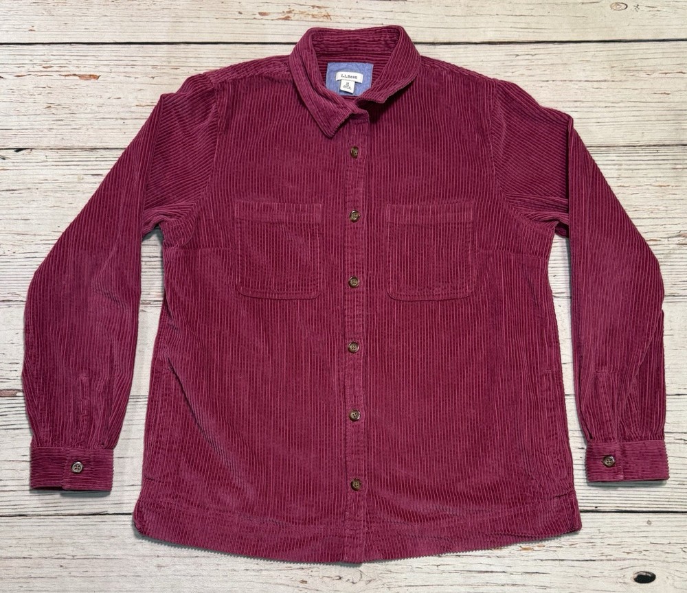 LL Bean Corduroy Shirt Womens Sz M Button Up Shacket