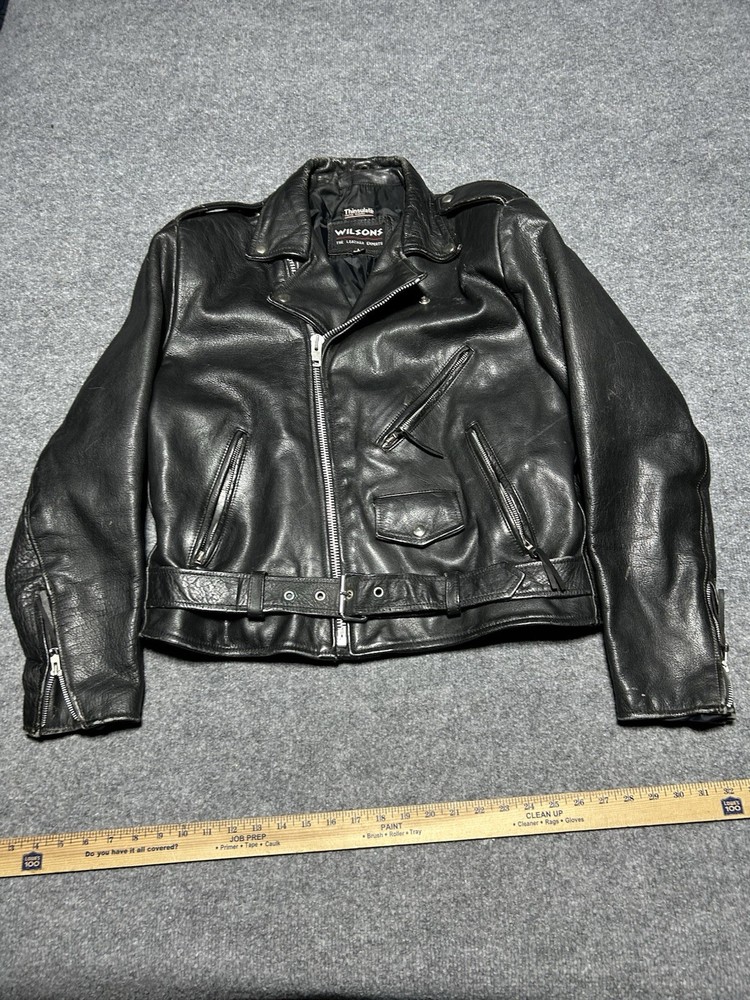 vintage wilsons leather motorcycle jacket mens L black biker rocker metal punk