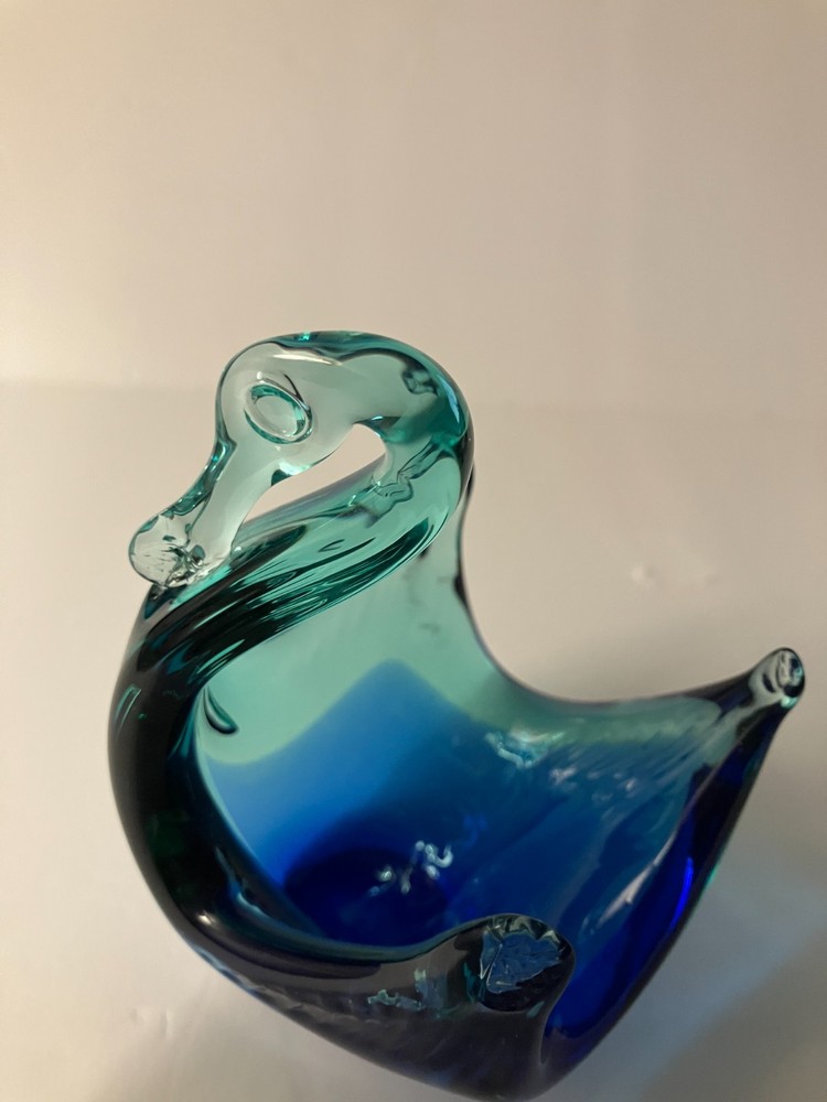 Vintage Murano Style Blown Art Glass Swan Sommerso Green Cobalt Blue