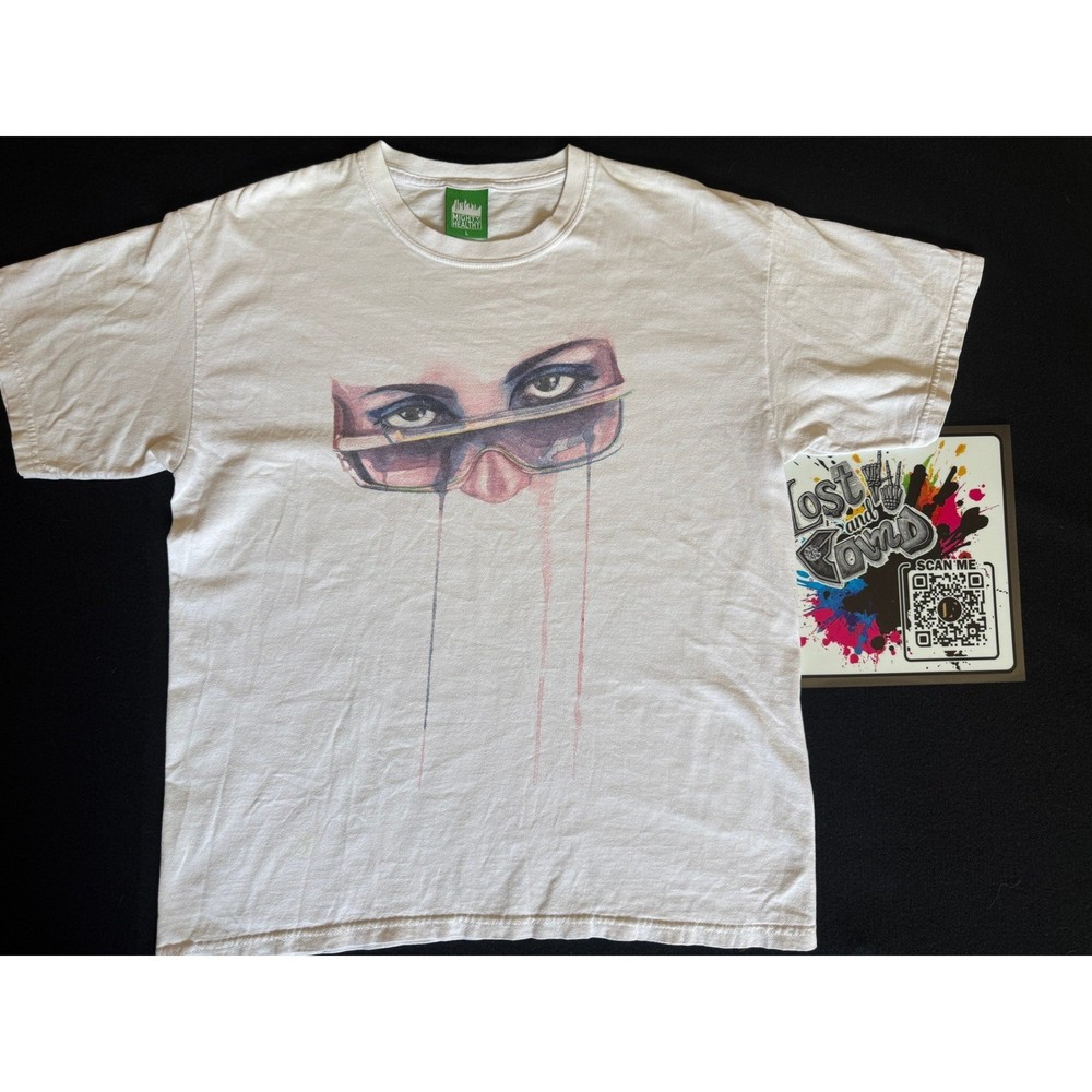 Mighty Healthy Graphic Tee Mens Large White Excellent Watercolor Eyes Streetwear