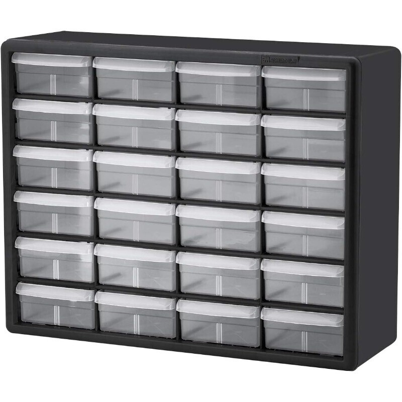 24-Drawer Black Plastic Storage Cabinet for Garage Tools Beads Organizer  