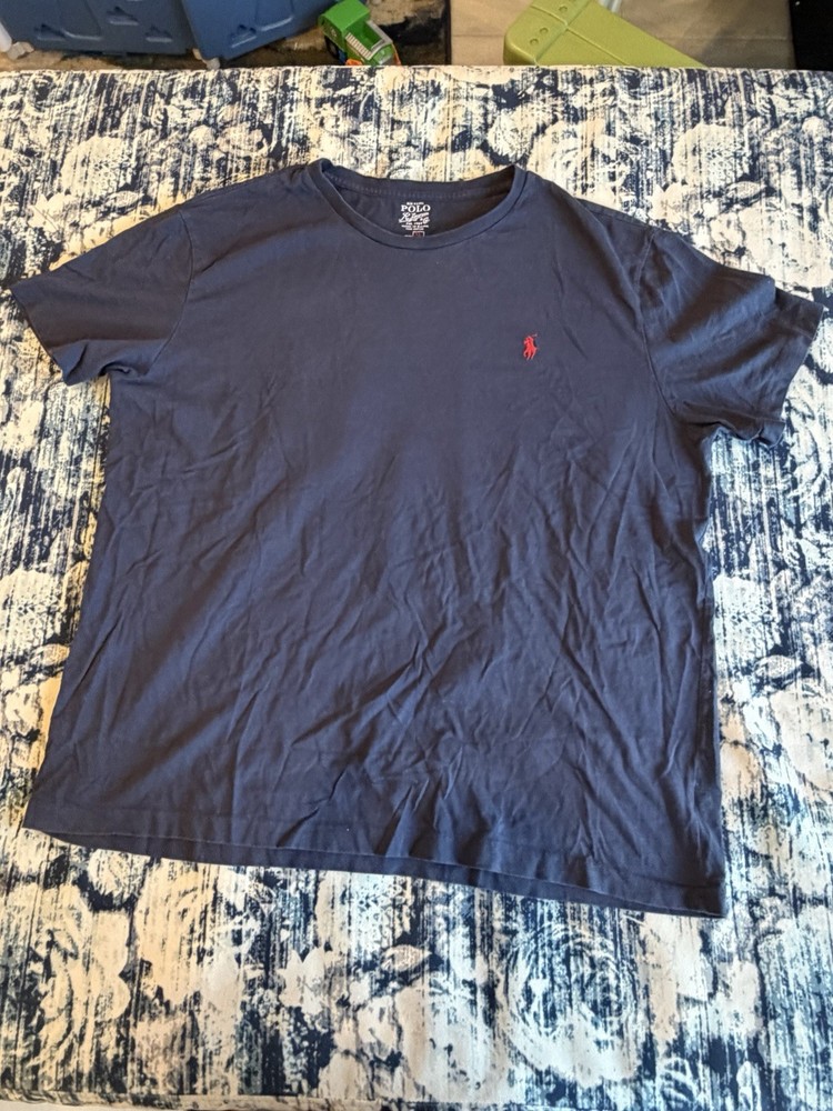 Polo Ralph Lauren Classic Fit Navy Blue Short Sleeves Red Embroidered Logo Tee