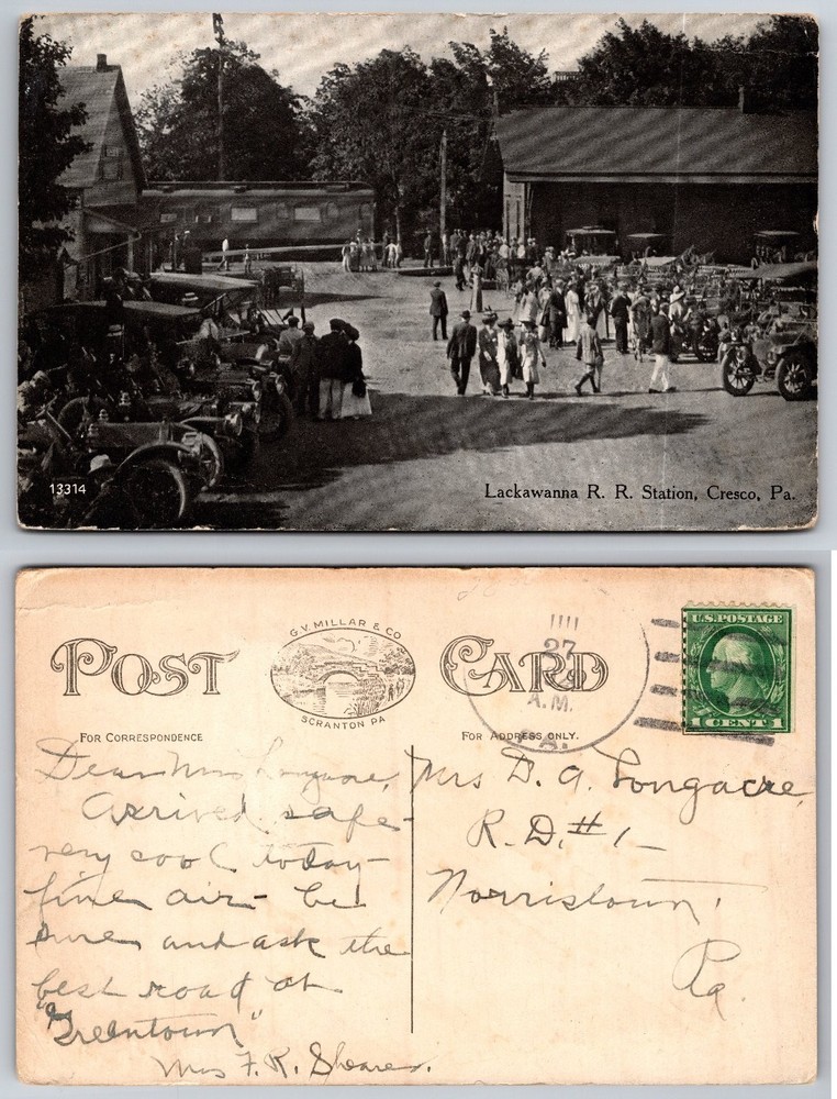 Cresco PA Lackawanna RR Station Postcard Poconos 1911 Real Photo RPPC Vintage