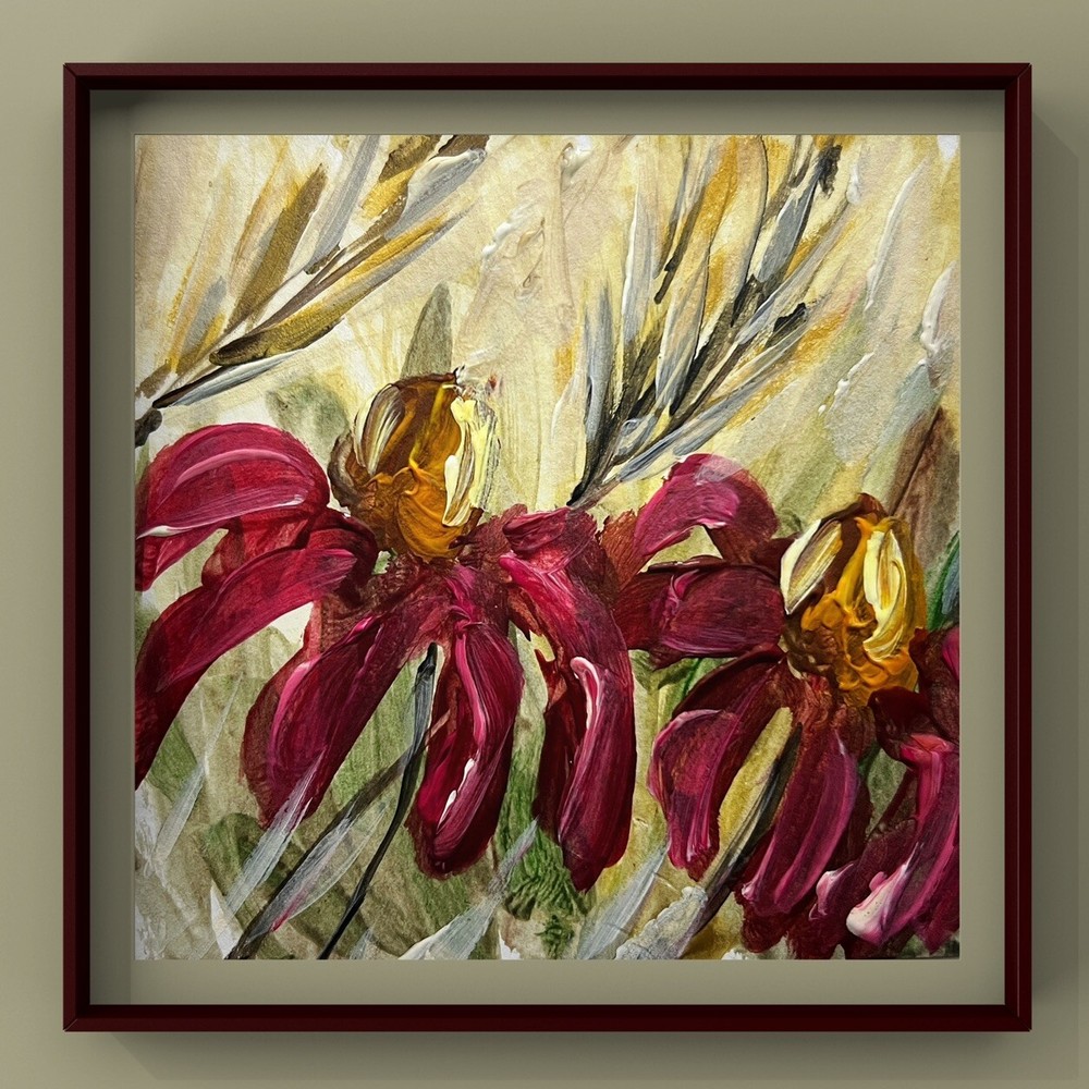 Miniature Coneflower Acrylic Painting Echinacea Wildflower Floral Art