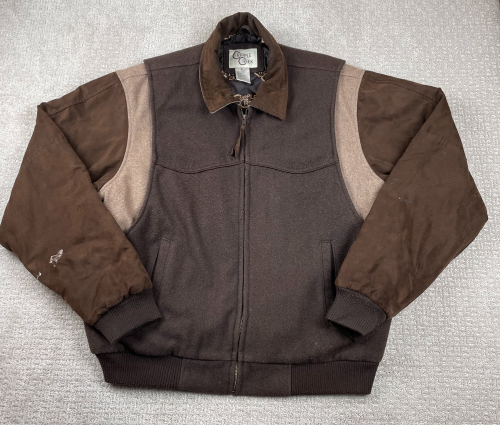 Vintage Cripple Creek Jacket Mens XL Brown Wool Full Zip Bomber Western Yoke 90s