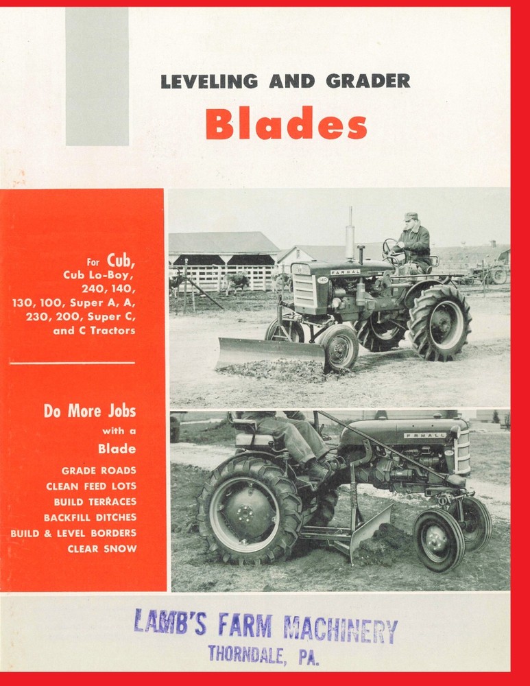 IH Farmall Cub 100 140 240 200 Super A C Leveling Grader Blades Color Brochure-image