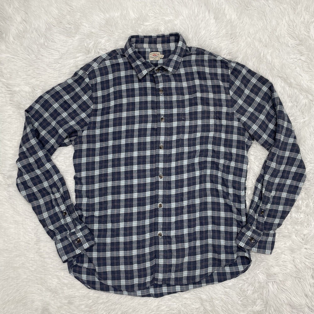 Faherty Men’s Button Down Plaid Shirt Men’s Size XL Blue Slim Fit Grunge Cotton