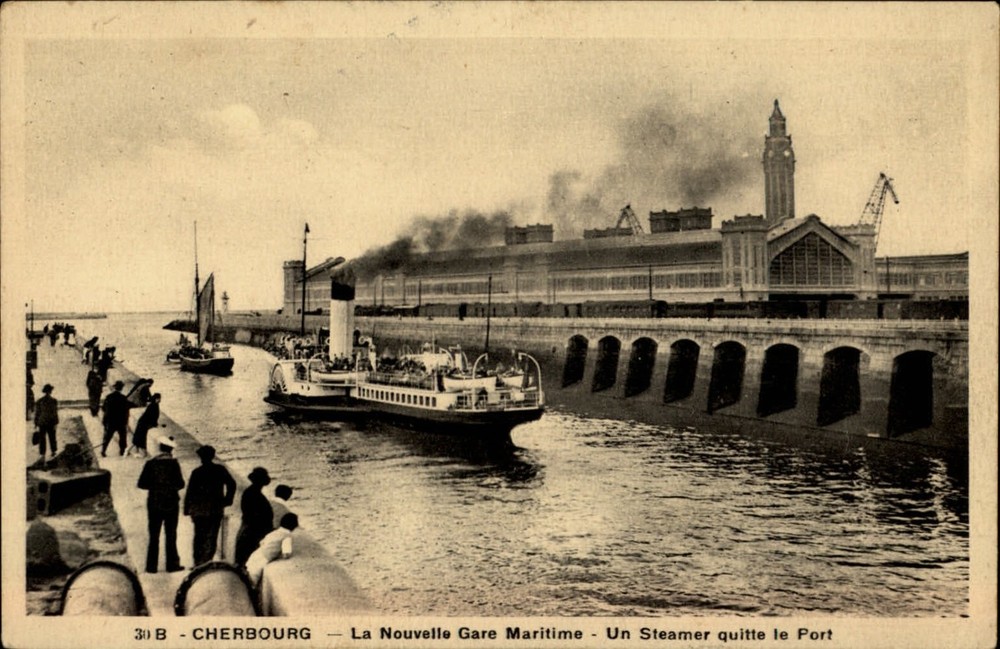 Cherbourg Normandy France Steamer Leaves Port vintage postcard s641