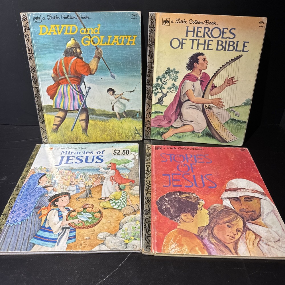 Vintage Lot of 4 Hardcover Little Golden Books Christian Religious Jesus Bible
