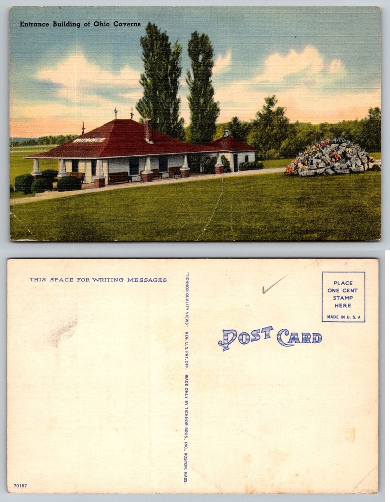 Ohio Caverns Entrance Building Linen Postcard Tichnor Bros Vintage OH