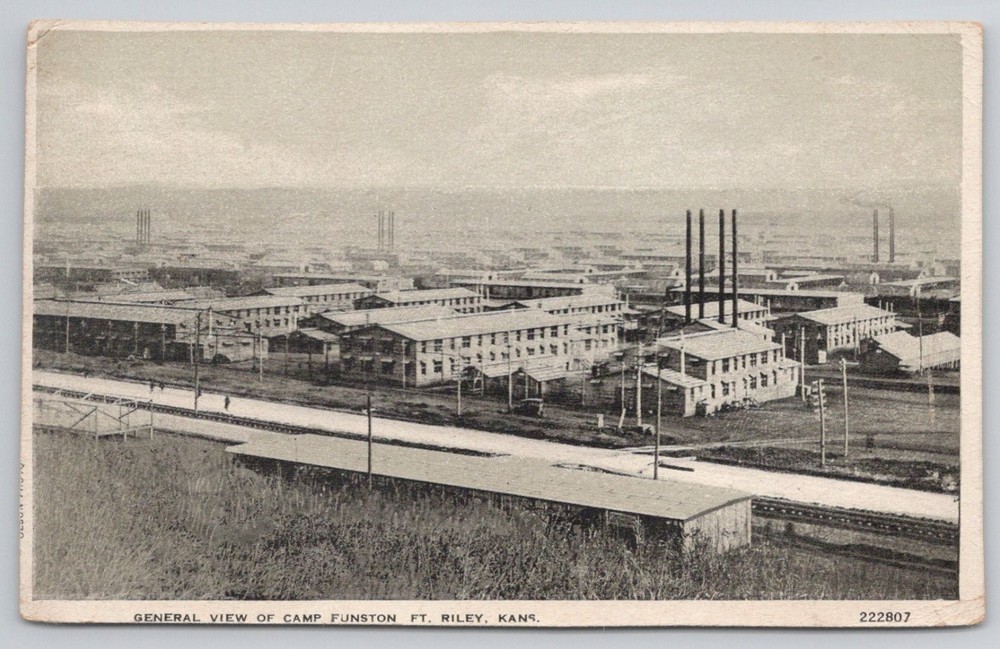 Camp Funston Fort Riley Kansas Military Barracks WWI Era Postcard S&W
