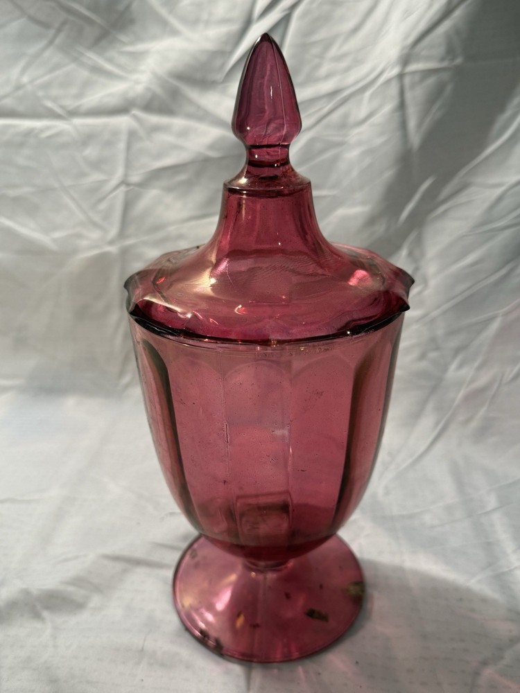 Vintage Ruby Red Glass Candy Dish with Lid Pedestal Compote 9 1/2