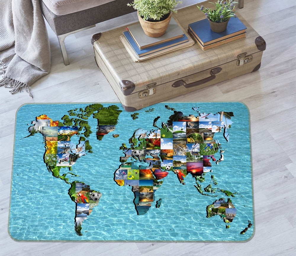 3D Natural Scenery World Map Non Slip Rug Mat Elegant Photo Carpet Romy 353NO