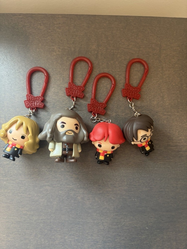 Harry Potter 4-Character Keychain Lot w/ Red Carabiner Clips, Plastic