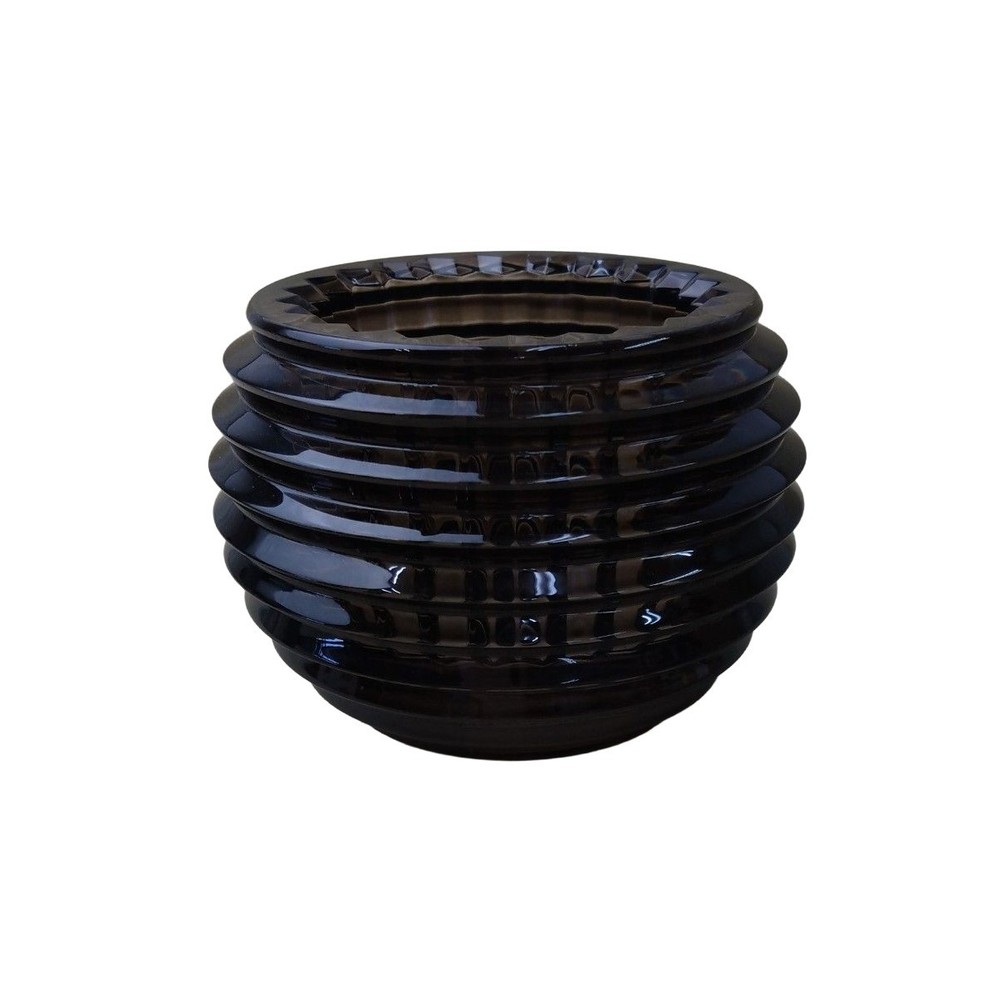 Baccarat Eye Candle Holder Black Ribbed Glass Round Decor No Box France